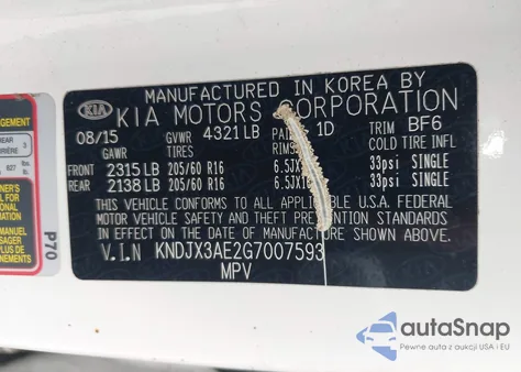 2016 Kia Soul Ev + из США, поврежденный, VIN KNDJX3AE2G7007593